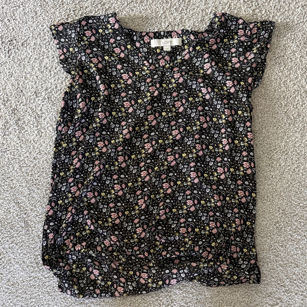 LOFT Kids Black Floral Blouse